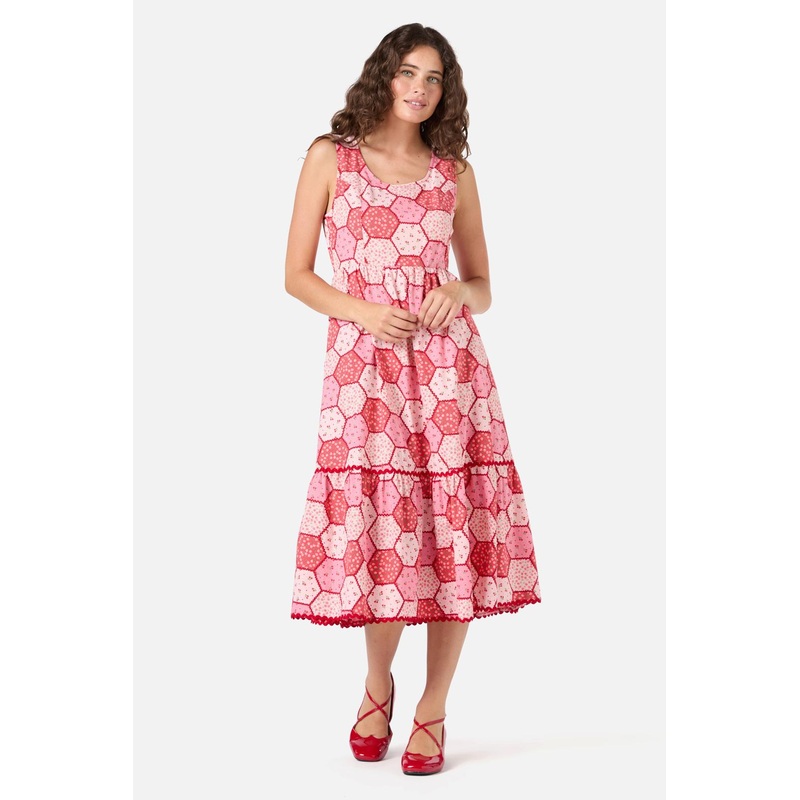 Patchwork Tiered Midi Dress