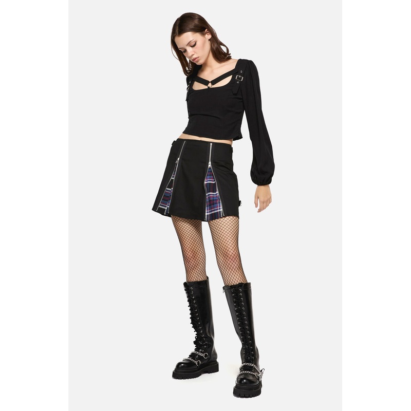 Edgy Tartan Contrast Mini Skirt