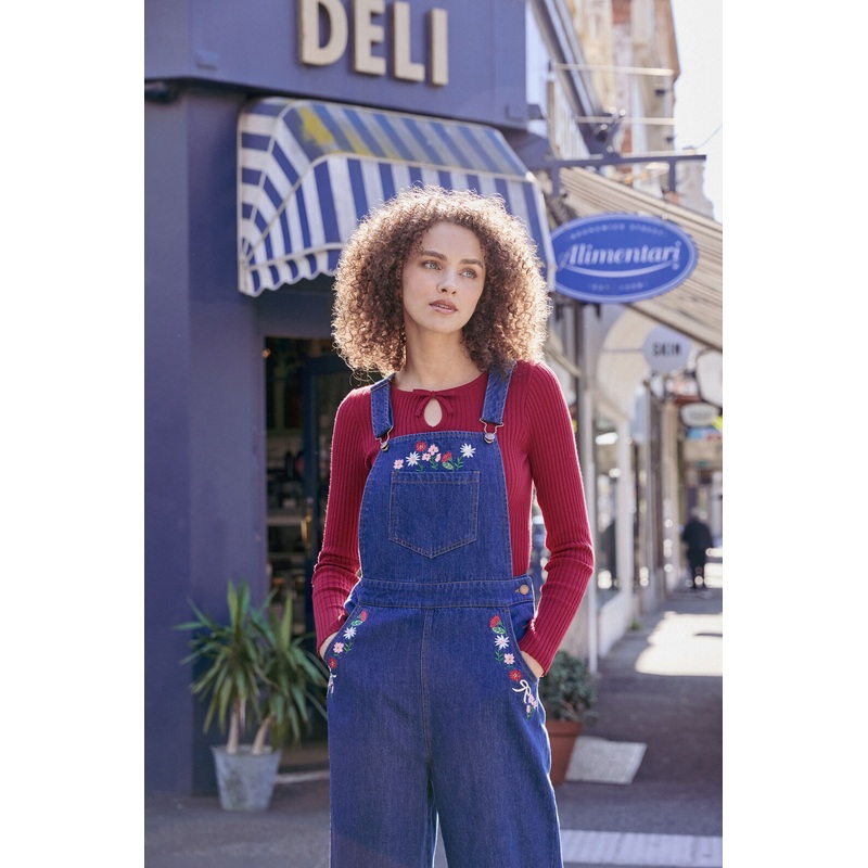 Flower Bow Embroidered Overall