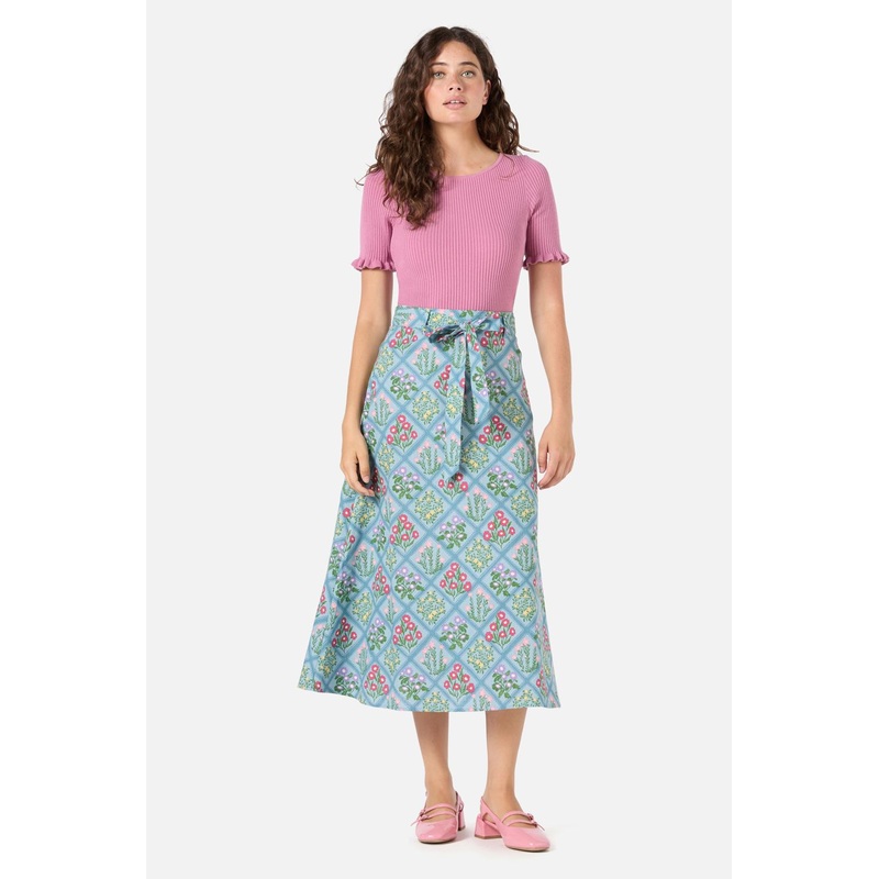 Lattice Floral Midi Skirt