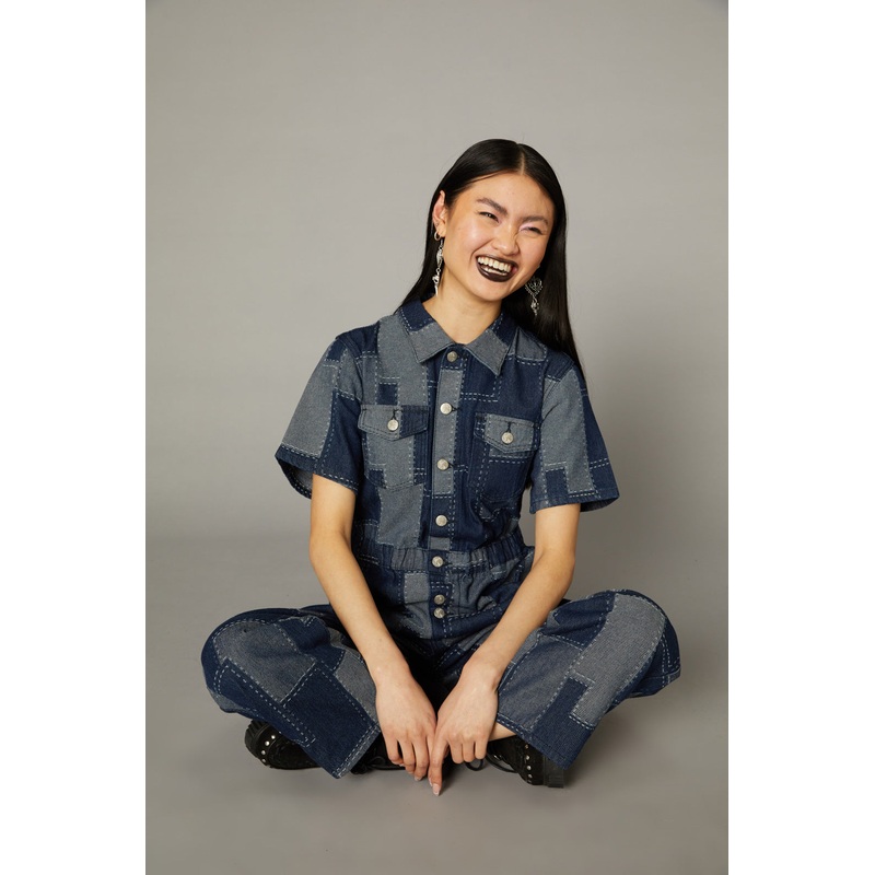 Patchwork Denim Boilersuit