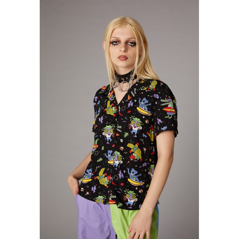 Surfing Creatures Print Blouse