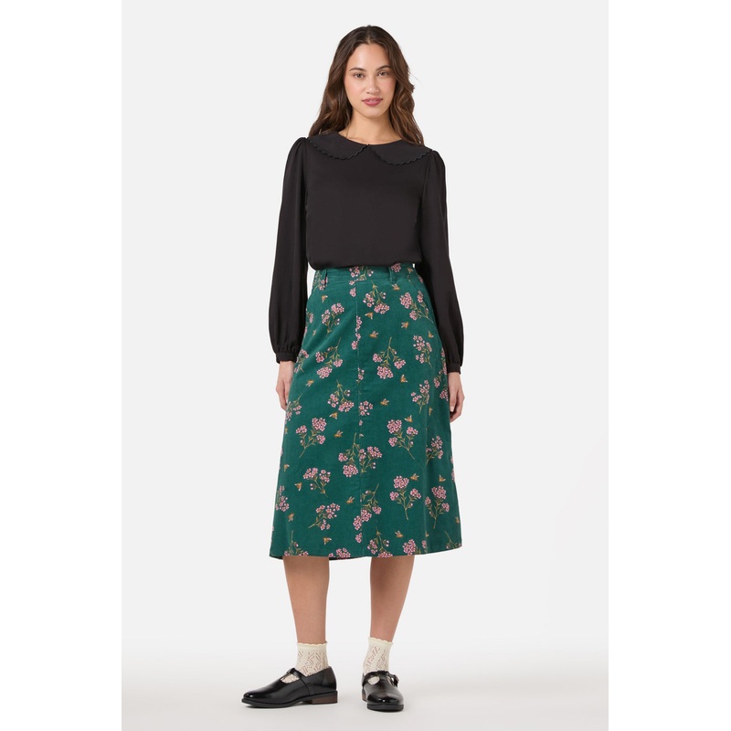 Flora Bee Cord Midi Skirt