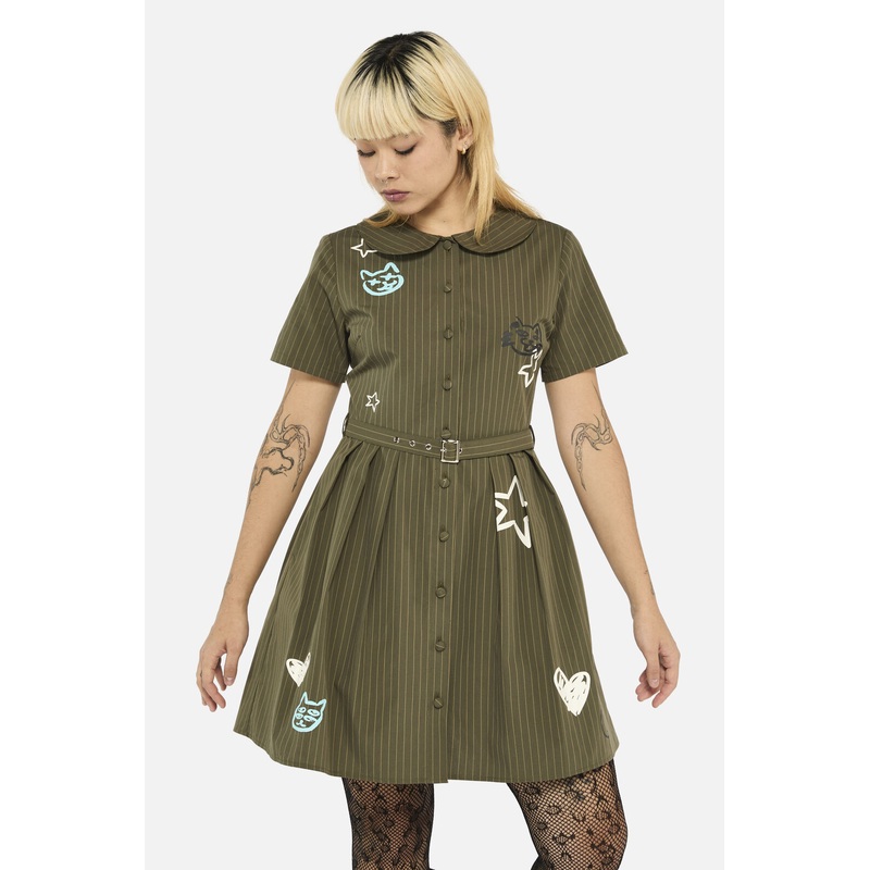 Graff Pinstripe Pleated Dress