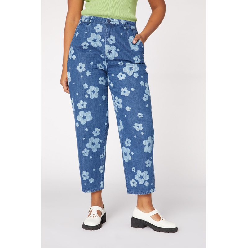 Indigo Starry Flower Tape Jean