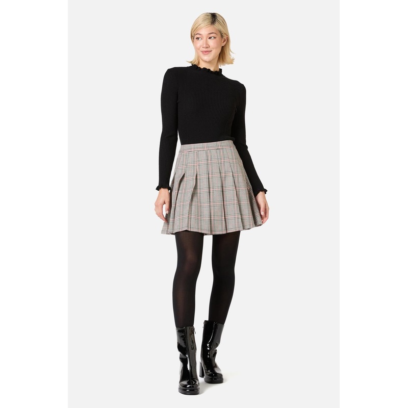 Joe Check Pleated Mini Skirt