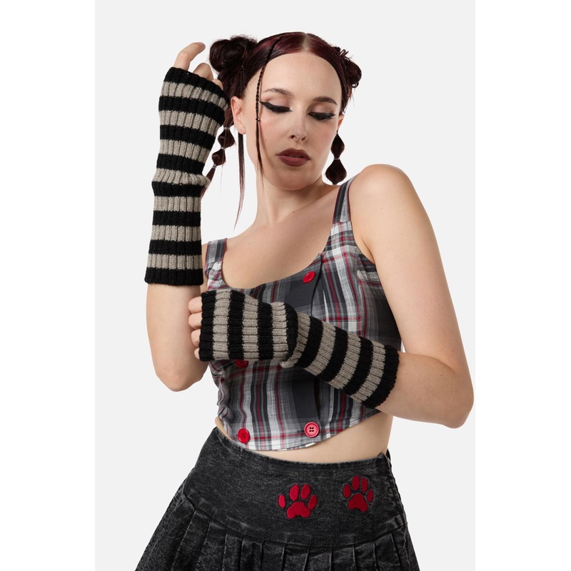 Ribbed Long Fingerless Gloves