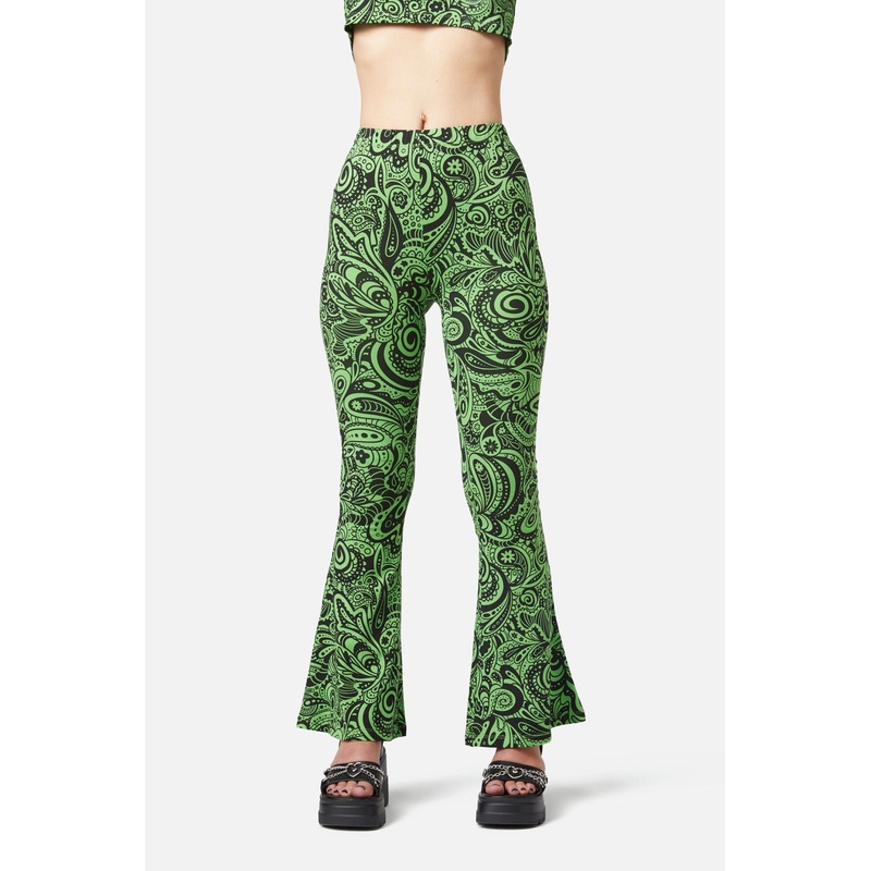 Acid Paisley Jersey Flares