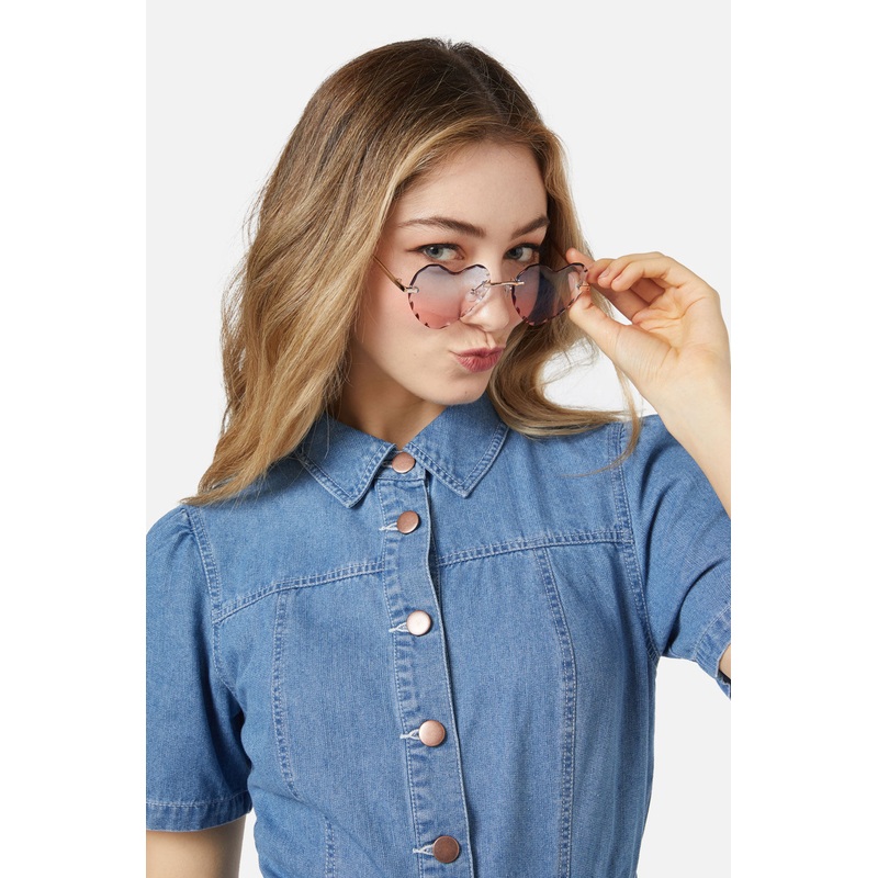 Blue Pink Heart Sunglasses