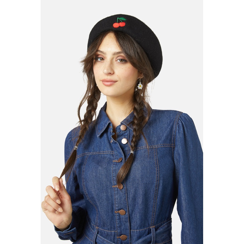 Cherry Embroidered Beret