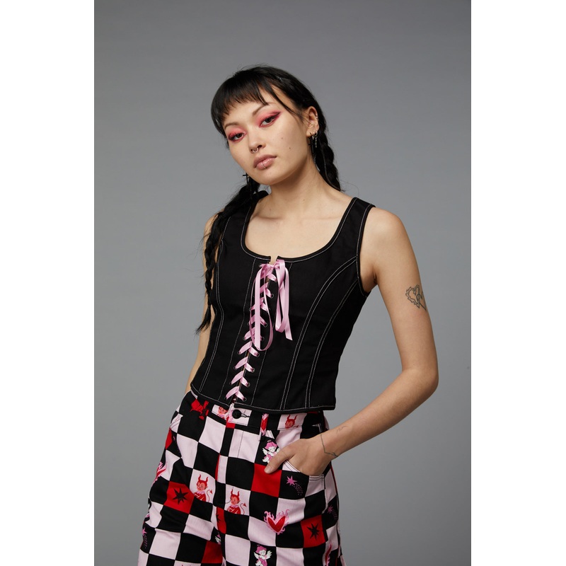 Contrast Grunge Corset Top