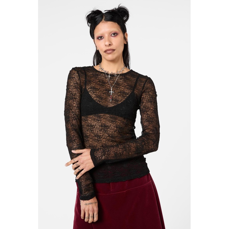 Myth Textured Mesh Long Sleeve Top