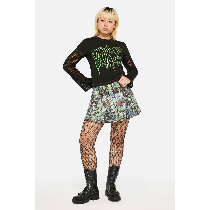 Laneway Print Pleated Skirt