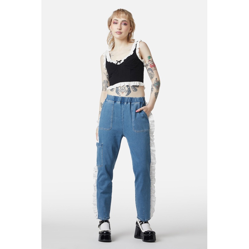 Ruffle Denim Cargo Pant