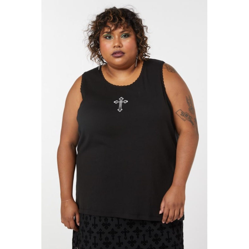 Curve Crucifix Lace Tank
