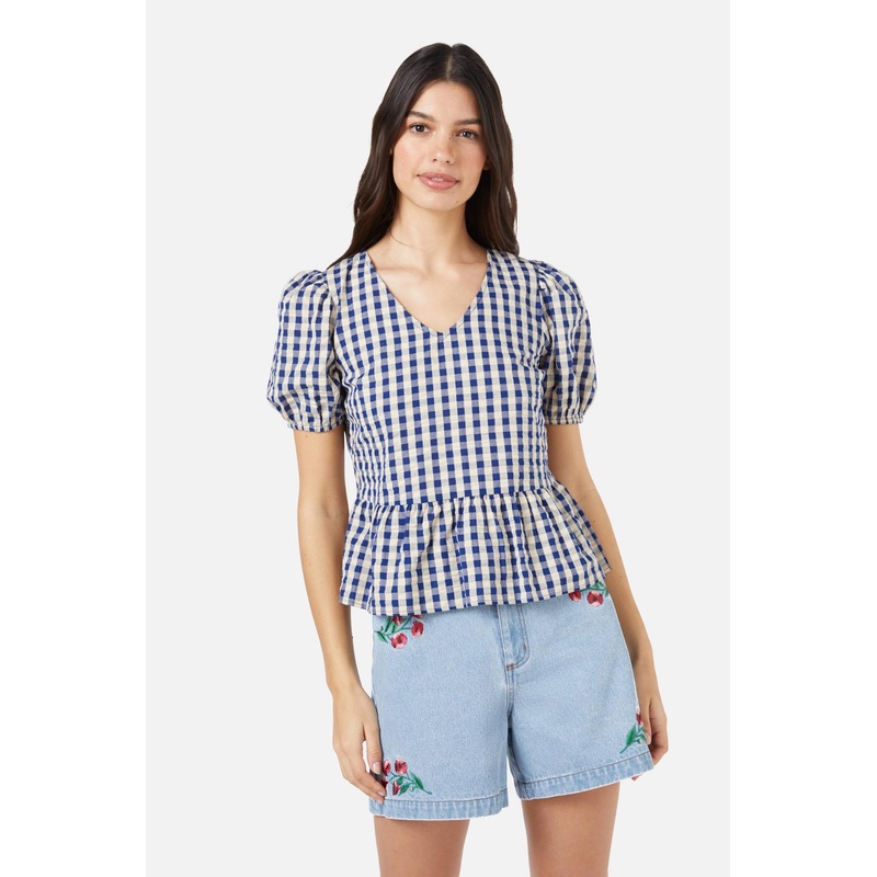 Greta Check Ruffle Top