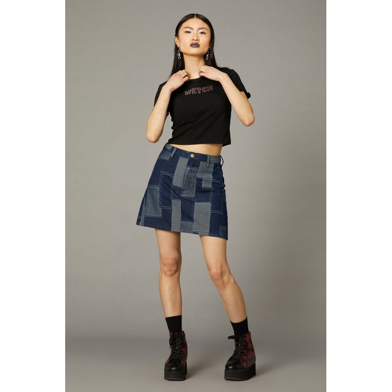 Patchwork Denim Skirt