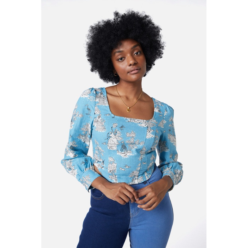 Skelly Toile Puff Sleeve Top