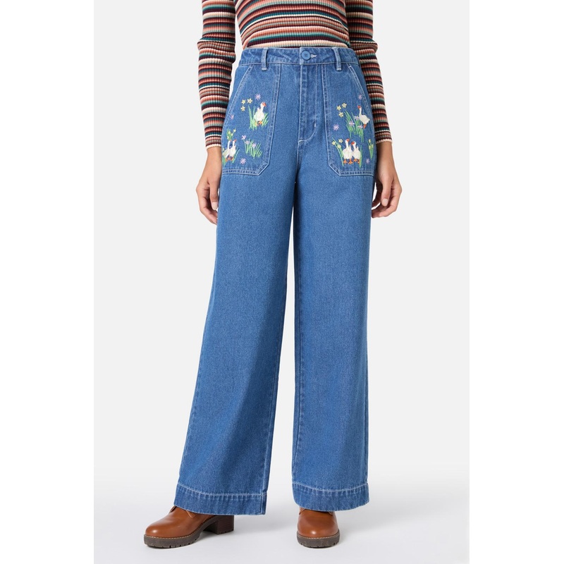 Goose Embroidered Denim Jean