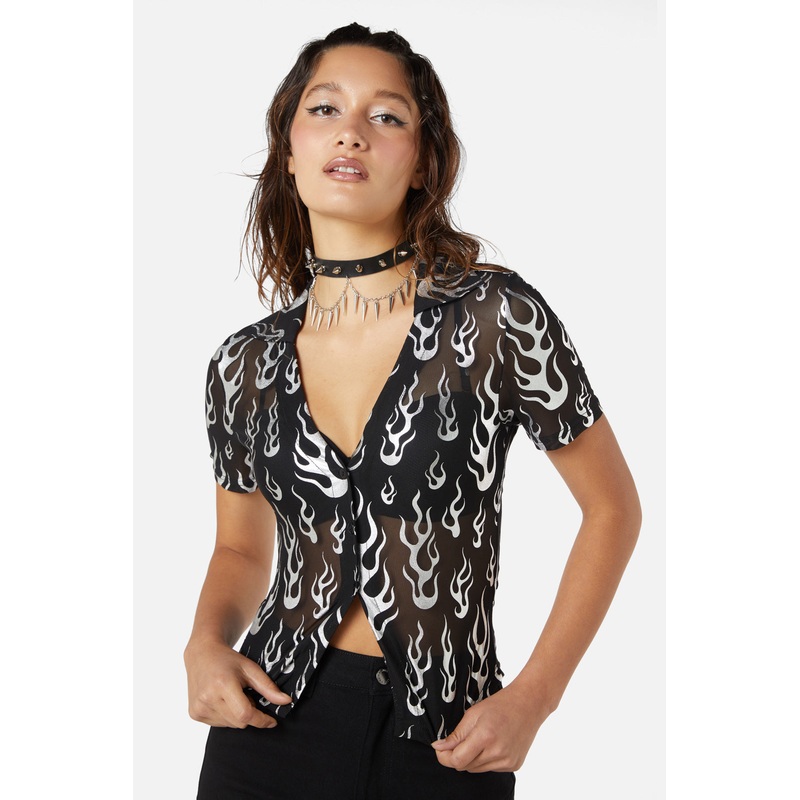 Naked Flame Mesh Blouse