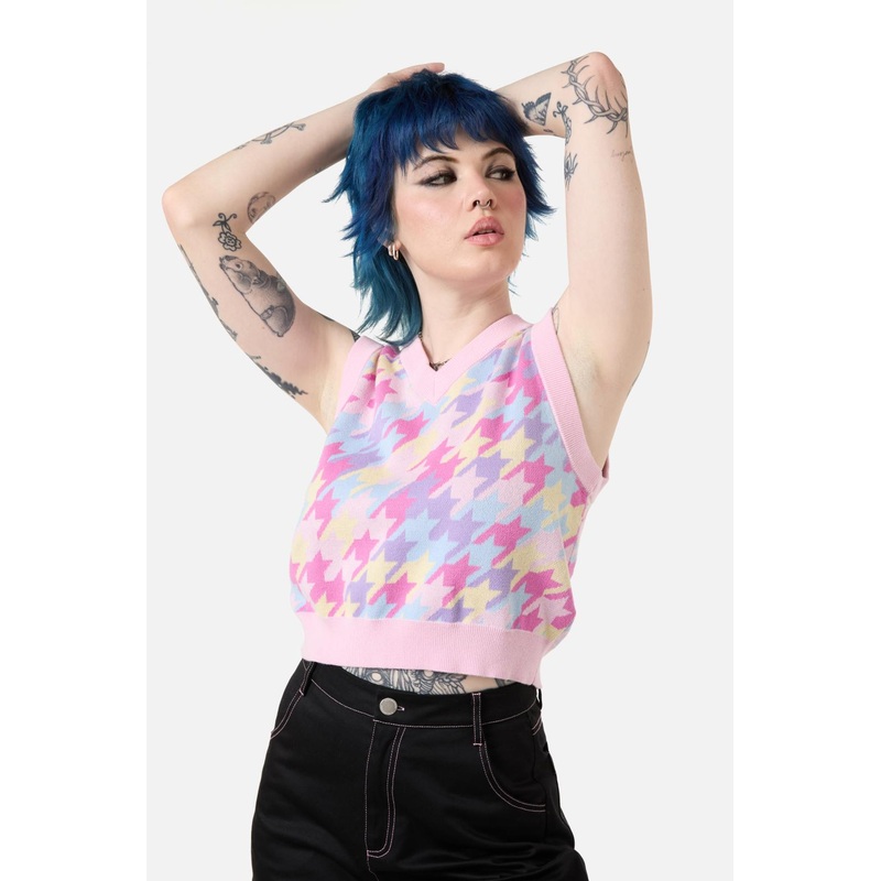 Never Mind Rainbow Houndstooth Vest