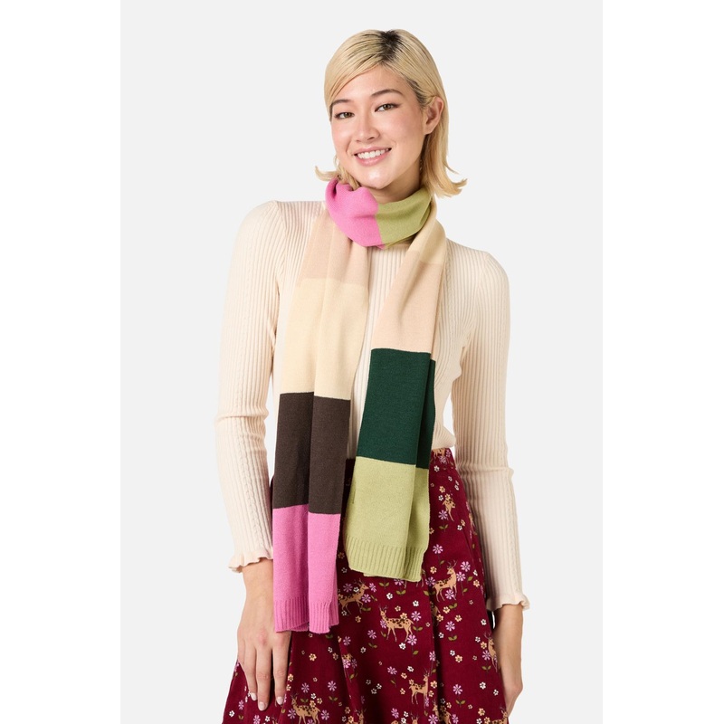 Pink Striped Knit Scarf