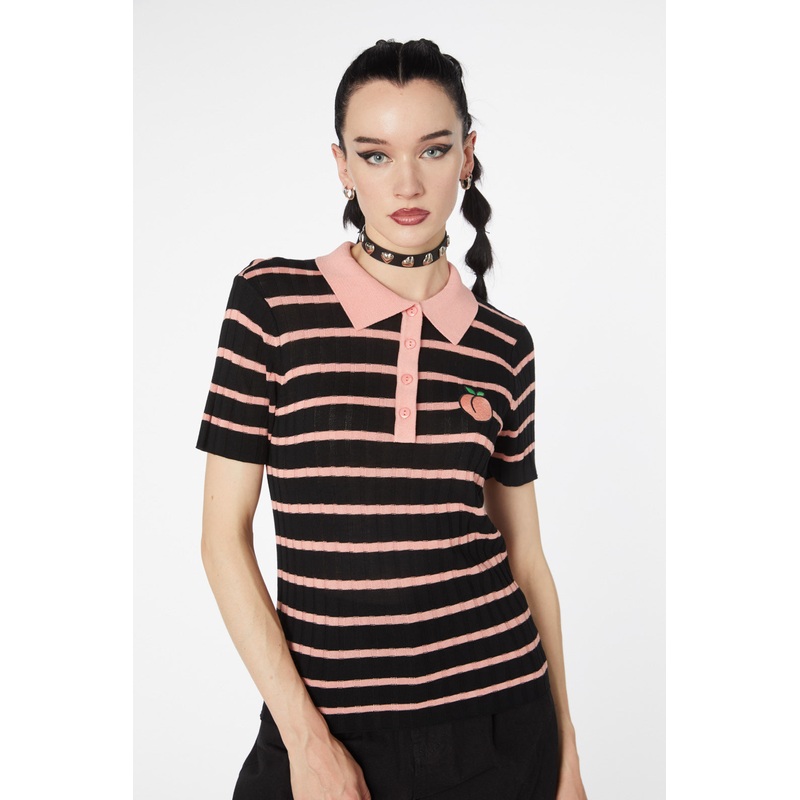 Stripey Peach Collar Knit