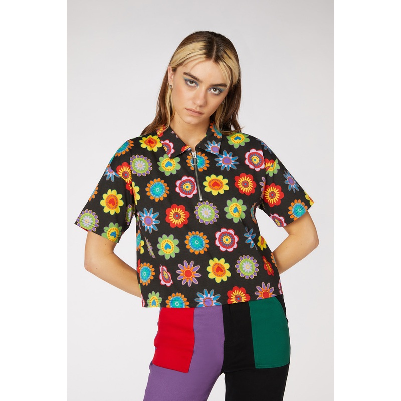 Daisy Jersey Zip Up Top