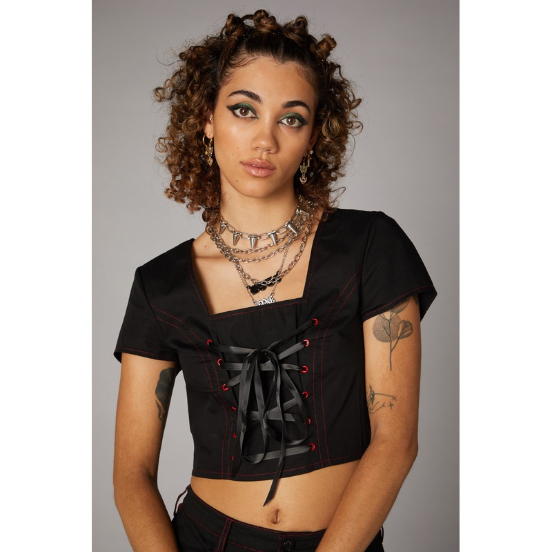 Contrast Stitch Corset Top