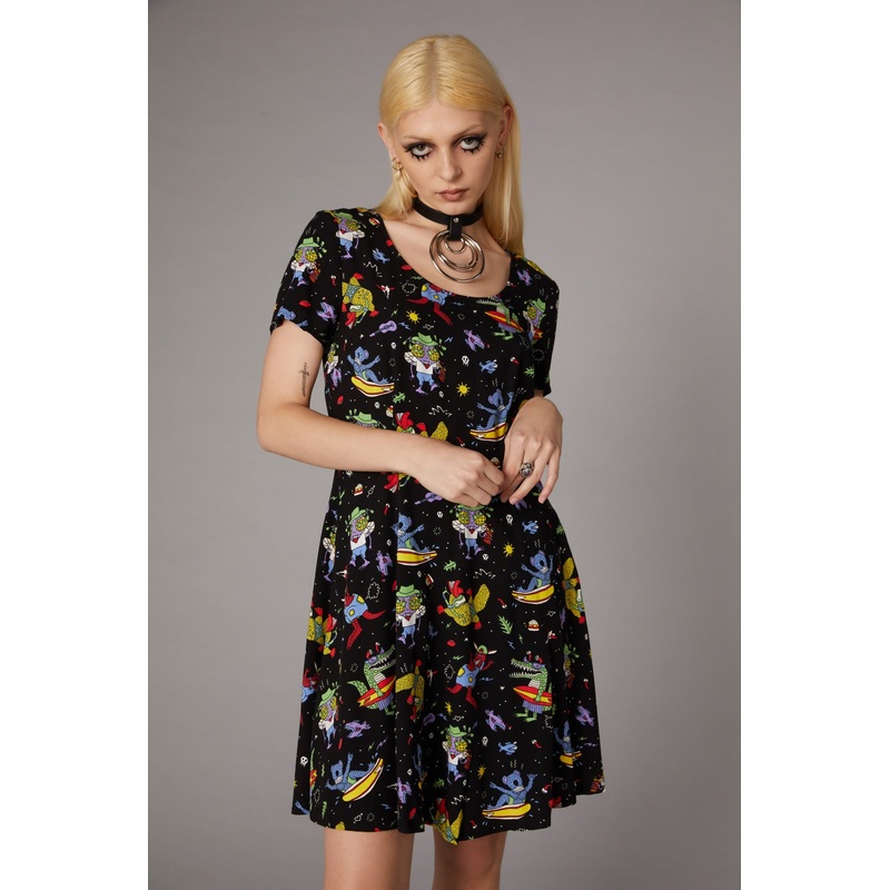 Surfing Creatures Print Dress
