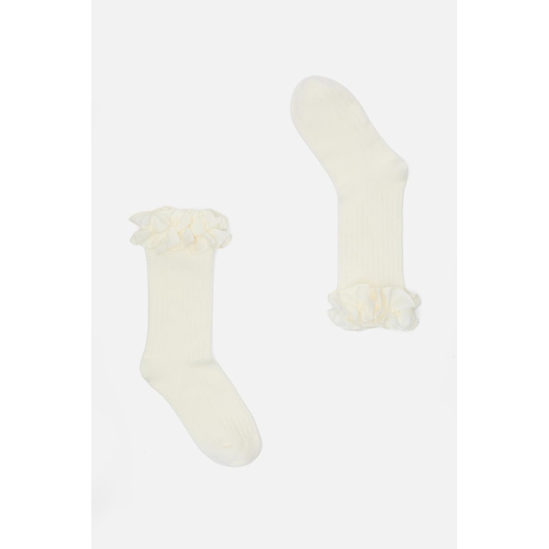 Cream Ruffle Top Socks