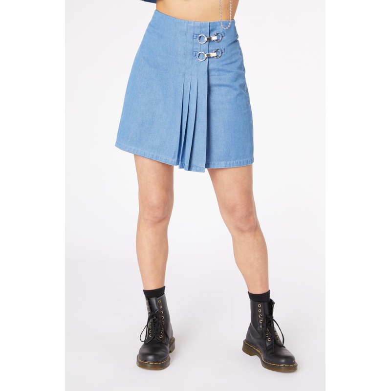 Liz Pleated Mini Denim Skort