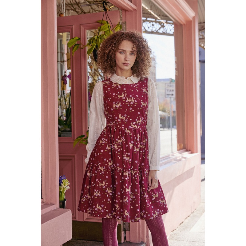 Meadow Deer Cord Tiered Dress