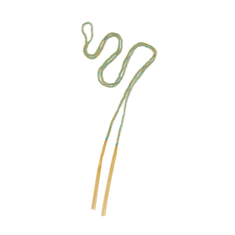 Panama Tassel Necklace Gold and Turquoise