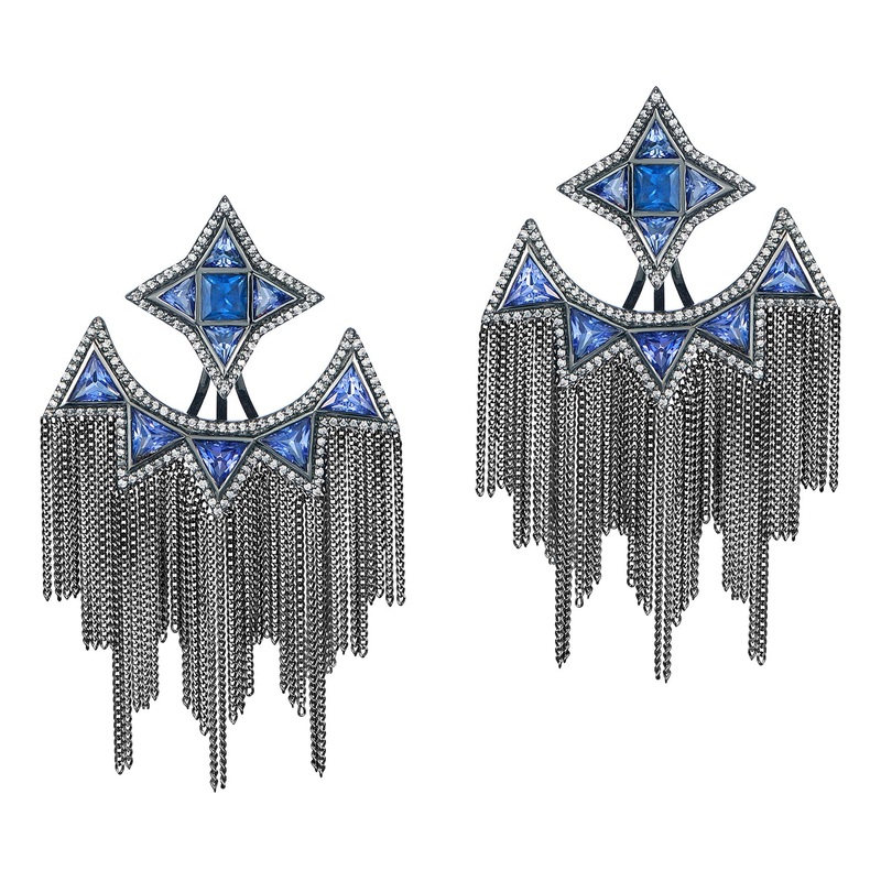 Trinity Studs with Ear Jackets in Black Gold