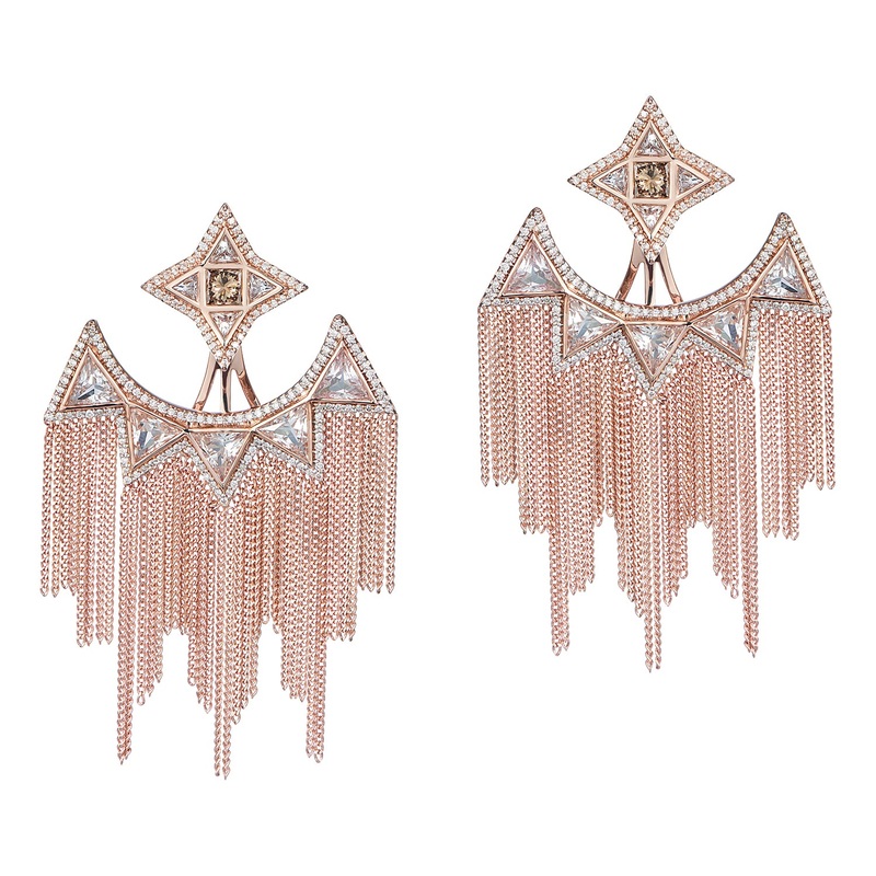 Trinity Studs with Ear Jackets in Rose Gold