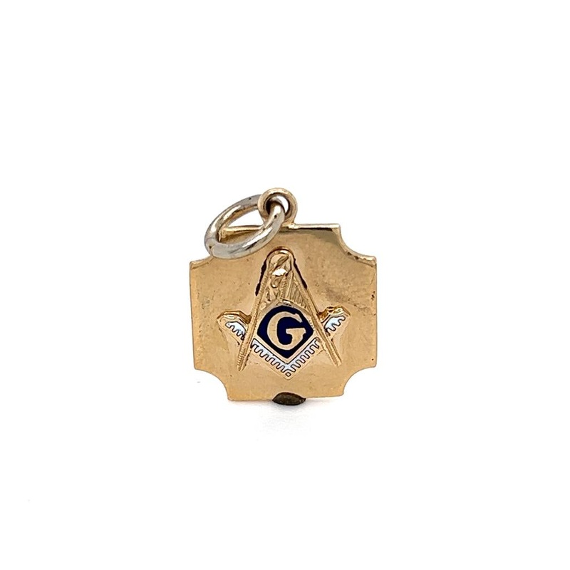 Yellow 10 Karat Masonic Charm-Blue Estate Jewelry with