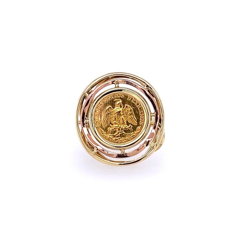 Yellow 14 Karat 2 Peso Coin Ring 1945 Estate Jewelry with