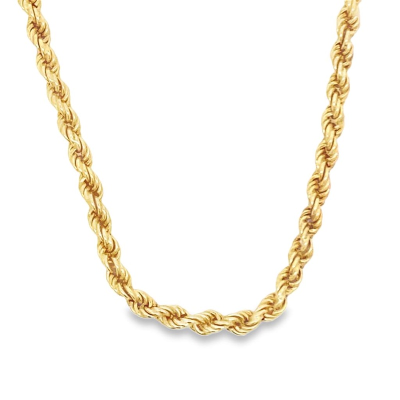 Yellow 14 Karat 3.6mm Hollow Rope Chain Estate Jewelry with