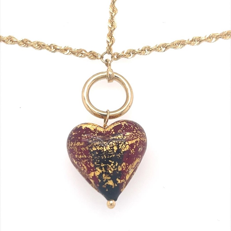 Yellow 14 Karat Murano Style Heart Necklace Estate Jewelry with