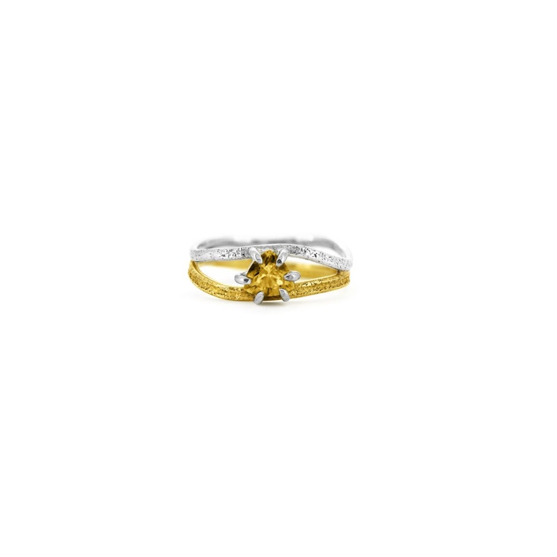 Yellow Trilliant Tourmaline Nest Ring