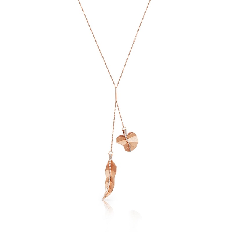 Double Long and Round Leaf Necklace – Rose Gold