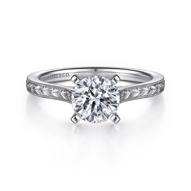 Gabriel & Co. Alma – Vintage Inspired Engraved Solitaire Engagement Ring Mounting