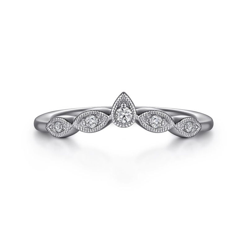 Gabriel & Co. Cary – Vintage Inspired 14K White Gold Curved Gold Diamond Anniversary Band – 0.07 ct