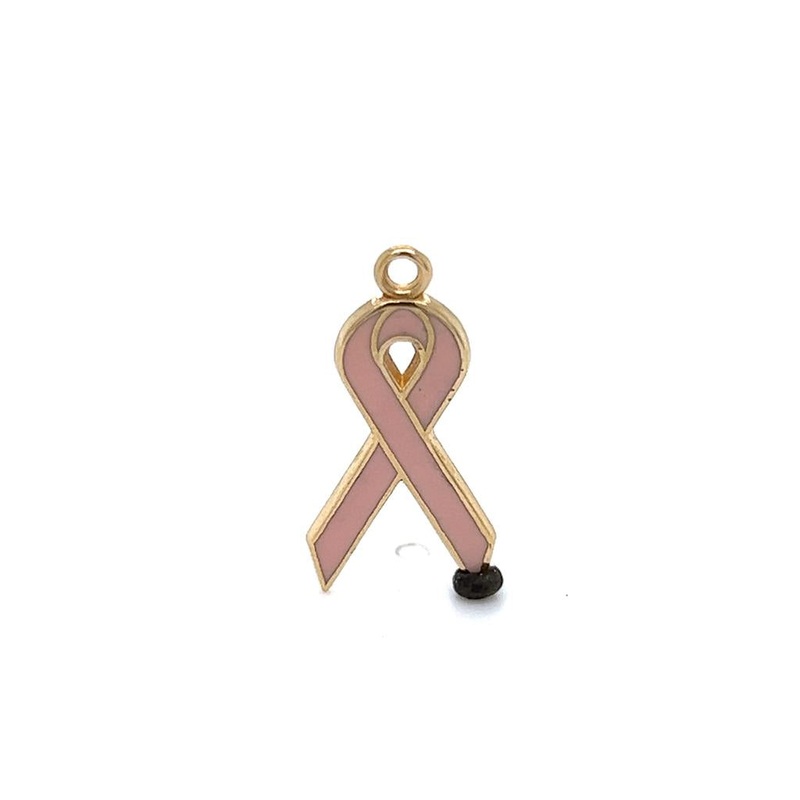 Yellow 14 Karat Breast Cancer Ribbon Charm Estate Jewelry with