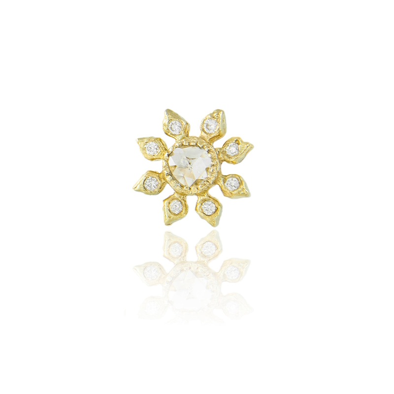 Single Diamond Flower Stud Earring