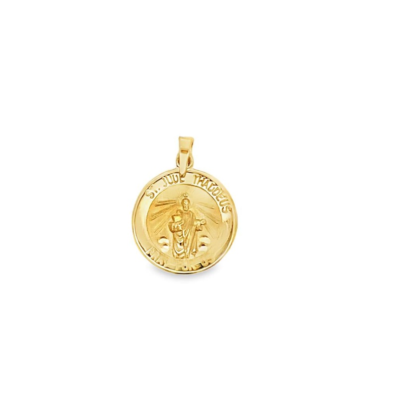 Yellow 14 Karat 20.67×14.76mm round St. Jude Thaddeus pendant Estate Jewelry with