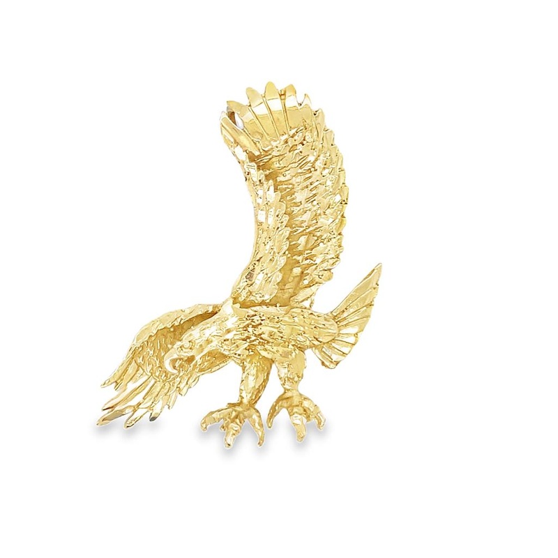 Yellow 14 Karat Diamond Cut 47.00X42.62mm Hawk Pendant Estate Jewelry