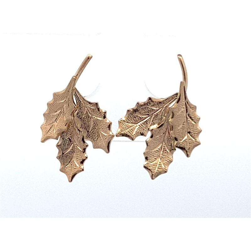 Yellow 14 Karat Holly Leaf Earrings Estate Jewelry with