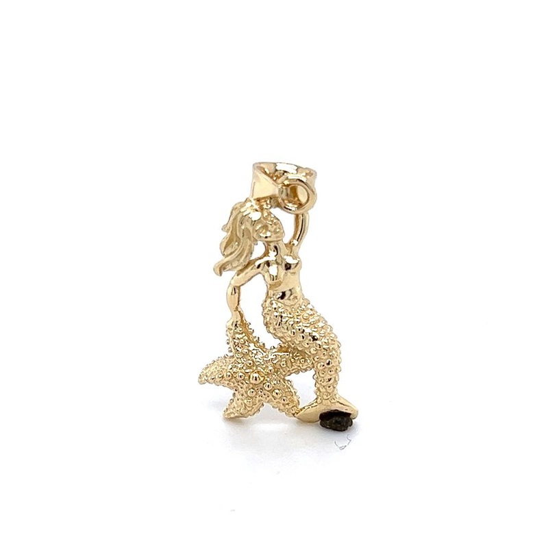 Yellow 14 Karat Mermaid on Starfish Charm Estate Jewelry with